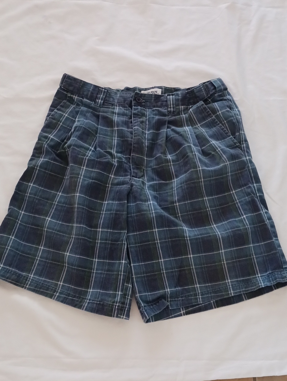 Men's Plaid Flat-Front Shorts in Navy and Green